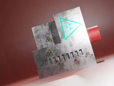 Industrial piece of metal with warning sign 3D model