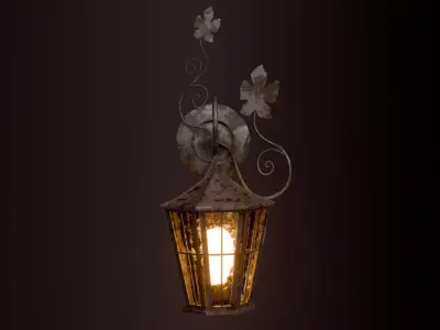 Vintage Wall Lantern Wrought Iron Lamp game ready Low-poly 3D model