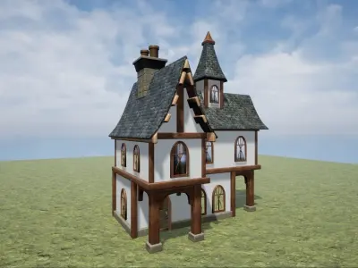 Medieval Fantasy 2 Storey House Inn Bar or Hotel Game Ready Free low-poly 3D model