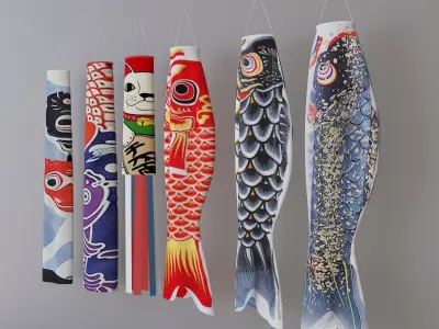 Koinobori Koi flag Japanese decor no wind 3D model