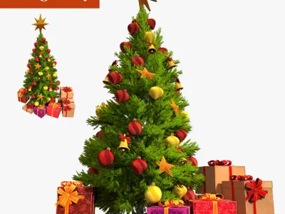 Christmas tree with gifts high-poly 3D model