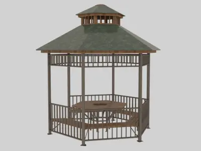 Iron Wood Garden Pergola - Gazebo 06 Low-poly 3D model
