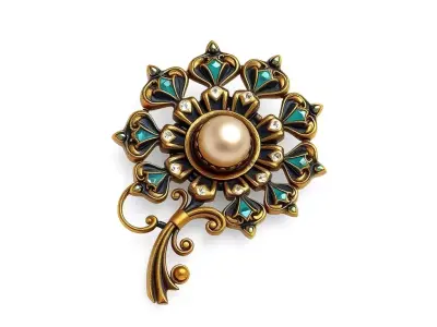Vintage Ornate Pearl Brooch Jewelry Low-poly 3D model