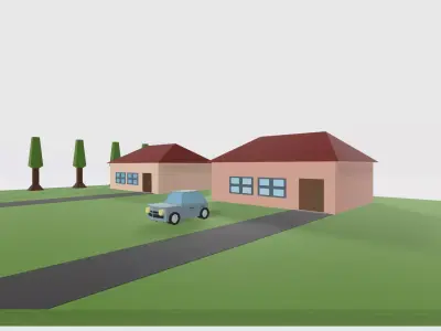 Free house with car lowpoly Free low-poly 3D model