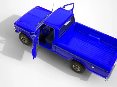 Ford Classic F100 pickup 1976 New Blue Low-poly 3D model