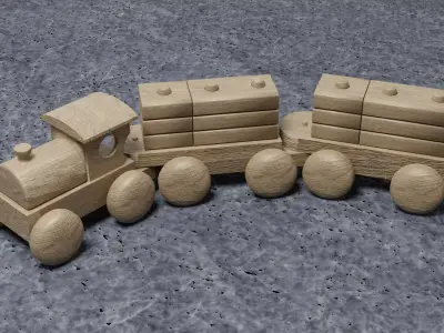 Wooden Toy Train Low-poly 3D model