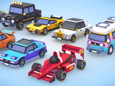 lowpoly cars pack stylized toon Low-poly 3D model