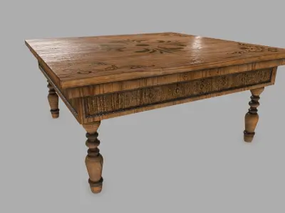 Table wooden with ornate design Low-poly 3D model