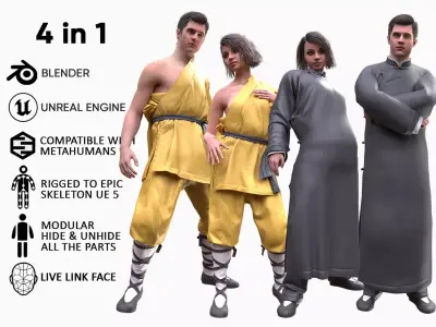 Mens and Womens Martial Suits 3D Model Collection