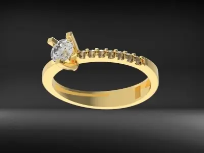 Solitaire Ring With Side Diamonds 3D print model