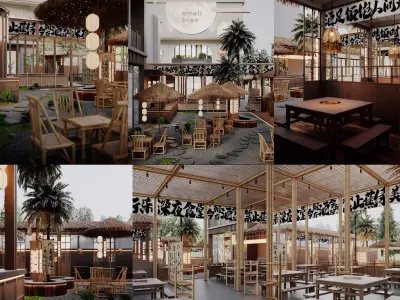 Modern outdoor dining barbecue restaurant hot pot restaurant 3D model