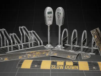 Used Road Props batch03 Low-poly 3D model