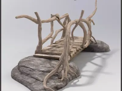  Old wooden bridge Low-poly 3D model