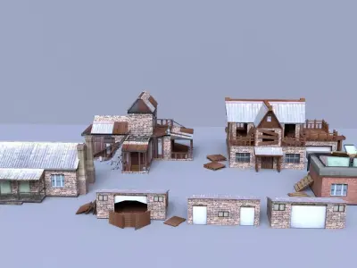 Low Poly Building Collection set of different buildings Free low-poly 3D model