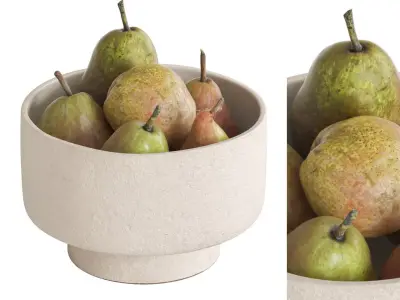 Organic pears in beige ceramic bowl 3D model