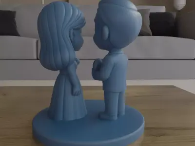 Cute Love Couple Figurine STL Chibi Romantic Statue 3D print model