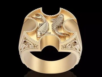 Fish ring silver gold  jewelry printable 3D model 3D print model