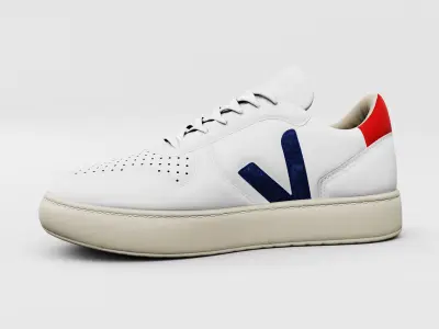 Casual Sneaker Leather Veja Style - White Red Blue Low-poly 3D model