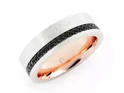 Mens Wedding Band Ring 3DM with Rendering Two Tone Black Diamond 3D print model