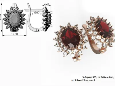 G0150 pair of garnet and diamond earrings 3D print model