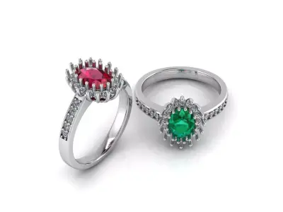 Luxurious Gold Ring with Oval Ruby and Diamond Halo Accent 3D print model