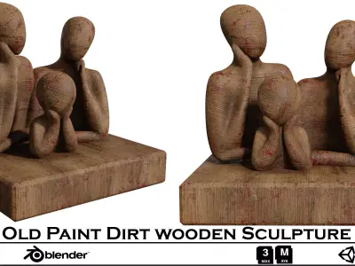 Old Paint Dirt wooden Sculpture Low-poly 3D model