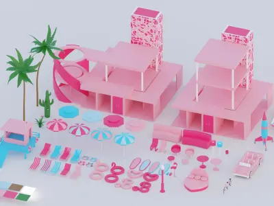 Barbie house props cartoon asset Low-poly 3D model