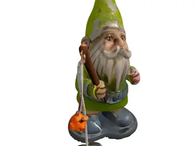 Garden Gnome Fisherman Statue Low-poly 3D model