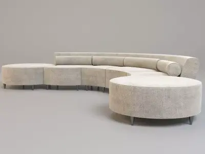 Sofa 3d model curved with two ottomans 3D model
