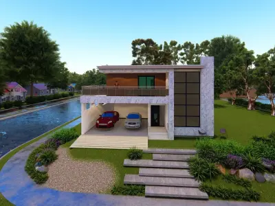 3 Bedrooms Modern villa Low-poly 3D model