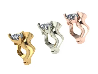 Wavy shank pear cut solitaire diamond ring 3D print model