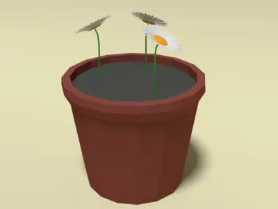 Low Poly Cartoon Daisy Flowers Low-poly 3D model