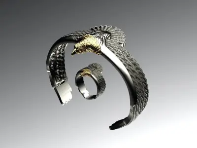 Viking Eagle Bracelet and ring 3D print model