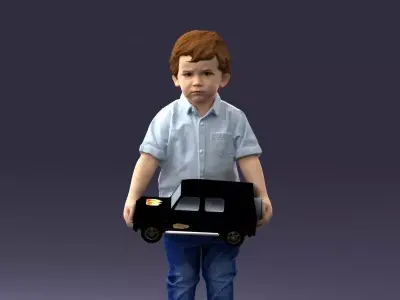000194 Sad Little Boy Holding Toy Car 1016 3dp 3D print model