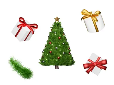 Christmas set tree with presents 3D model