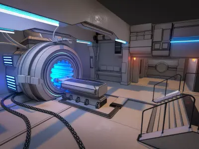 Sci Fi Interior Room of Spaceship Laboratory Low Poly  3D Model Low-poly 3D model