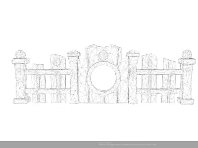 Stylized Cartoon Fence with Circular Gate Low-poly 3D model