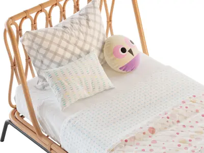 Rattan Kids Twin Bed 3D model