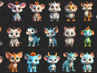 100 Fantasy Cute Animal 2D Game Asset Texture