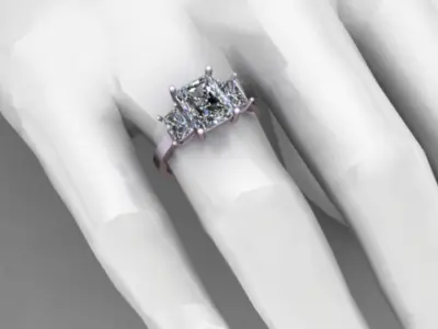 3 Emerald Cut Stone Engagement Ring 3D print model