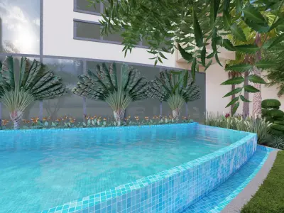 Beach Villa Landscape Design with Swimming pool 3D model