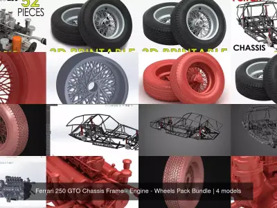 Ferrari 250 GTO Chassis Frame - Engine - Wheels Pack Bundle 3D Model Collection