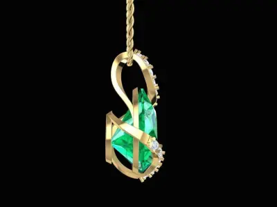 Elegant Pendant with Large Gemstone and Diamond 288 3D print model