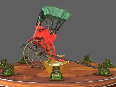 Chinese gold ingot with rickshaw 3D model