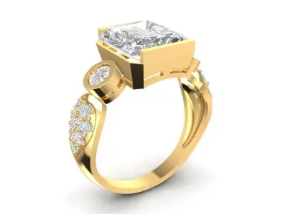 Luxury Emerald Cut Engagement Ring with Side Stones 3D Mode 1809 3D print model