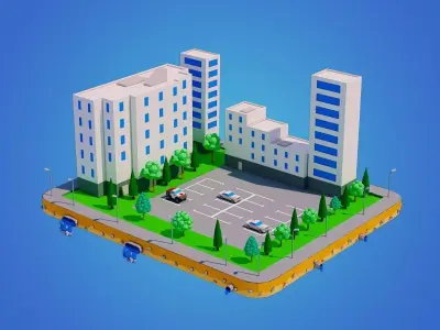 Low Poly City Block Low-poly 3D model