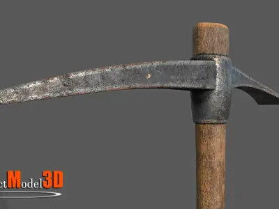 Pickaxe-Version002 axe with wooden handle Low-poly 3D model