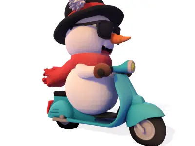 Cool Rider Snowman 3D Model on Scooter 3D print model