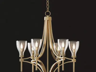 Country 6 gold chandelier with glass shades 3D model