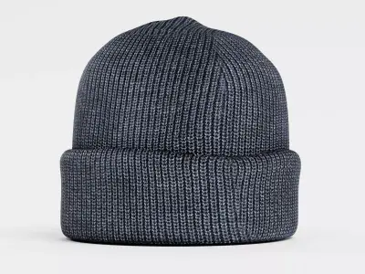 Winter Hat V7 - Dark Blue Knitted Beanie with Folded Cuff  3D model